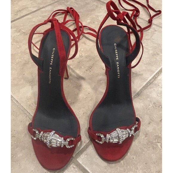Giuseppe Zanotti Thais 105mm Sandals Size 36 Crystal Embellished Red Designer - Picture 7 of 11